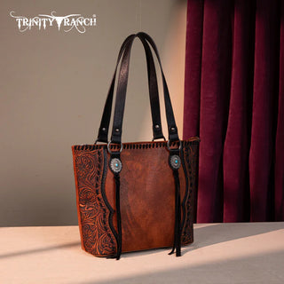 Trinity Ranch Brown Concho Tote and Wallet Set