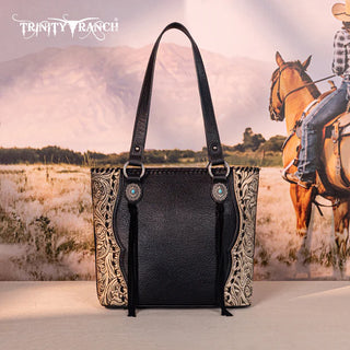 Trinity Ranch Black Concho Tote and Wallet Set