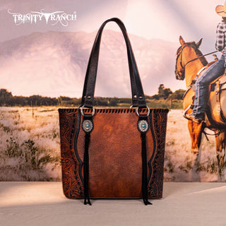Trinity Ranch Brown Concho Tote and Wallet Set