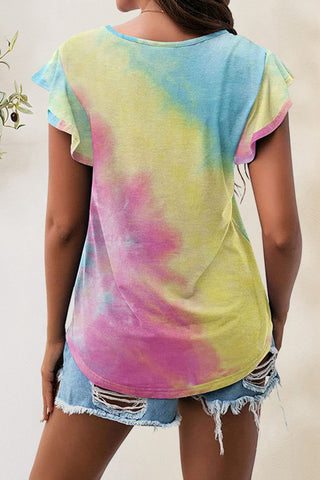 Back of the Tie Dye Printed Round Neck Short Sleeve T-Shirt
