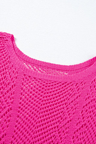 Close-up of a vibrant pink Trailblazer Knit Top with a detailed boho chevron knit pattern.