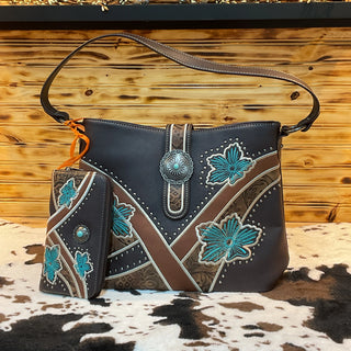 Turquoise Bloom Western Handbag – Concho Floral Purse