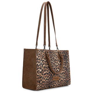 Wrangler Leopard Print Wide Tote/Crossbody & Dual Pouch Wristlet Set –Brown