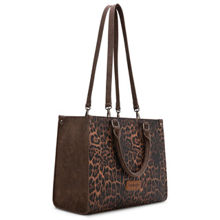Wrangler Leopard Print Wide Tote/Crossbody & Dual Pouch Wristlet Set – Coffee