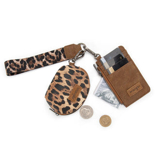 Wrangler Leopard Print Wide Tote/Crossbody & Dual Pouch Wristlet Set –Brown