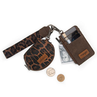 Wrangler Leopard Print Wide Tote/Crossbody & Dual Pouch Wristlet Set – Coffee