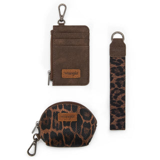 Wrangler Leopard Print Wide Tote/Crossbody & Dual Pouch Wristlet Set – Coffee