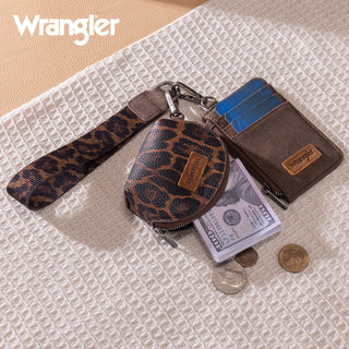 Wrangler Leopard Print Wide Tote/Crossbody & Dual Pouch Wristlet Set – Coffee