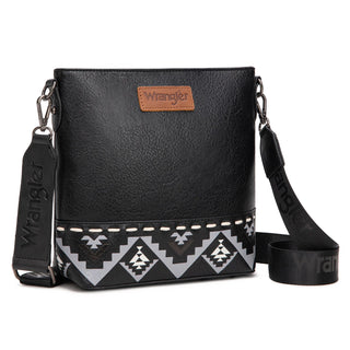Wrangler Aztec Print Crossbody & Tri-Fold Wallet Set – Black