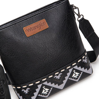 Wrangler Aztec Print Crossbody & Tri-Fold Wallet Set – Black
