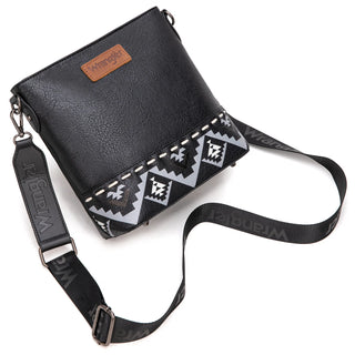 Wrangler Aztec Print Crossbody & Tri-Fold Wallet Set – Black