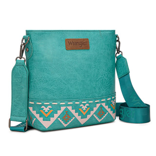 Wrangler Aztec Print Crossbody & Tri-Fold Wallet Set – Turquoise