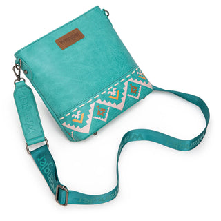 Wrangler Aztec Print Crossbody & Tri-Fold Wallet Set – Turquoise