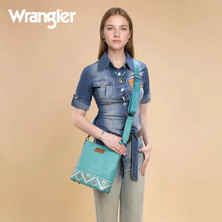Wrangler Aztec Print Crossbody & Tri-Fold Wallet Set – Turquoise