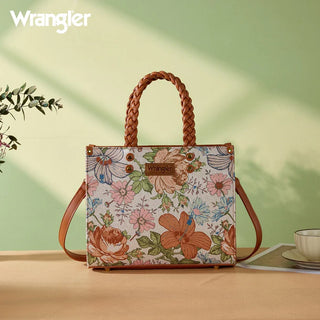 Wrangler Brown Floral Print Braided Tote Bag