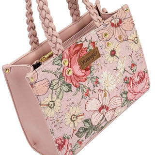 Wrangler Pink Floral Print Braided Tote Bag