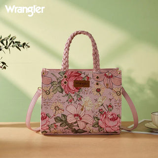 Wrangler Pink Floral Print Braided Tote Bag