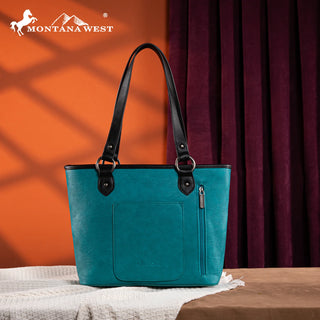 Turquoise Montana West Embroidered Tote and Wallet Set