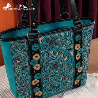 Turquoise Montana West Embroidered Tote and Wallet Set