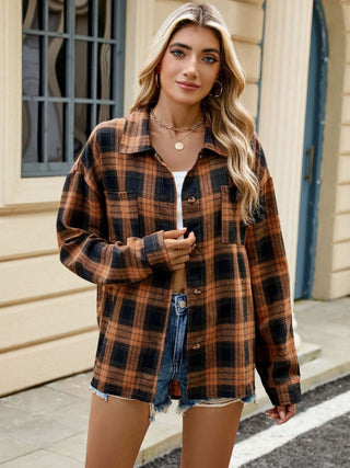 Look of the front of the orange Western Homestead Flannel Top