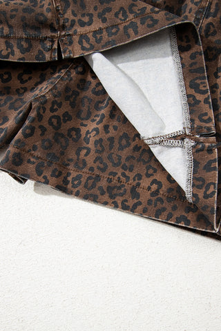Close-up of a brown and black leopard print Wildcat Drawstring Skort, showing the inner shorts and stitching.
