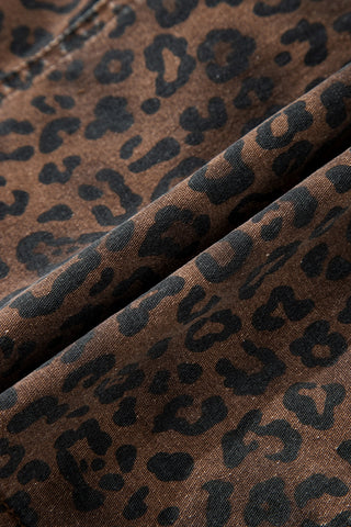 Close-up of the Wildcat Drawstring Skort fabric, showing a brown background with black leopard print.