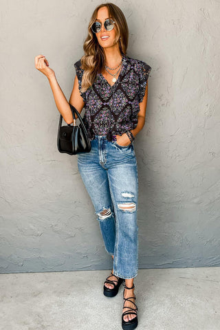 Full Body Image of Wildflower Whispers Ruffle Blouse