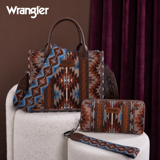 Wrangler Southwestern Coffee Pattern Crossbody and Wallet Set