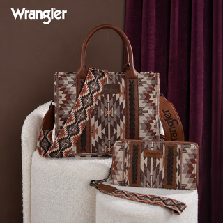 Wrangler Southwestern Brown Pattern Crossbody and Wallet Set
