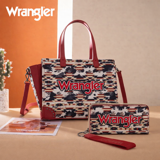 Wrangler Aztec Print Tote/Crossbody and Wallet Set -Red