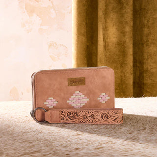 Wrangler Whipstitch Aztec Satchel/Crossbody with Scarf Handle and Wallet Set-Dark Pink