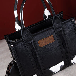 Wrangler Black Cow Print Concealed Carry 3-Piece Tote, Crossbody, and Wallet Set