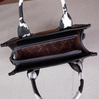 Wrangler Black Cow Print Concealed Carry 3-Piece Tote, Crossbody, and Wallet Set