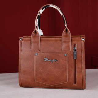 Wrangler Brown Cow Print Concealed Carry 3-Piece Tote, Crossbody, and Wallet Set