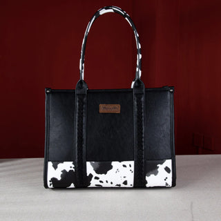 Wrangler Black Cow Print Concealed Carry 3-Piece Tote, Crossbody, and Wallet Set