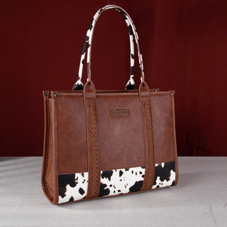 Wrangler Brown Cow Print Concealed Carry 3-Piece Tote, Crossbody, and Wallet Set