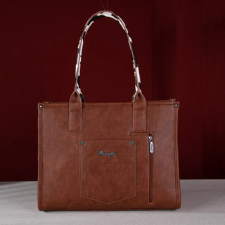 Wrangler Brown Cow Print Concealed Carry 3-Piece Tote, Crossbody, and Wallet Set