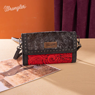 Wrangler Genuine Hair-On Cowhide Tote/Crossbody and Wallet Set - Red and Black