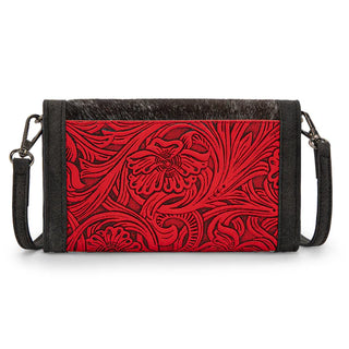 Wrangler Genuine Hair-On Cowhide Tote/Crossbody and Wallet Set - Red and Black