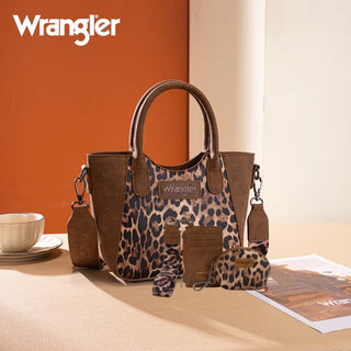 Wrangler Leopard Print Small Crossbody Card Case Set -Brown