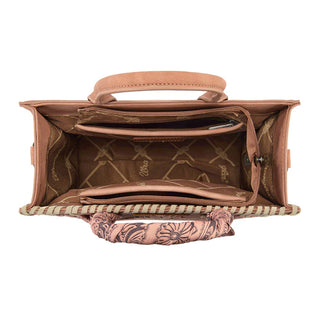 Wrangler Whipstitch Aztec Satchel/Crossbody with Scarf Handle and Wallet Set-Dark Pink