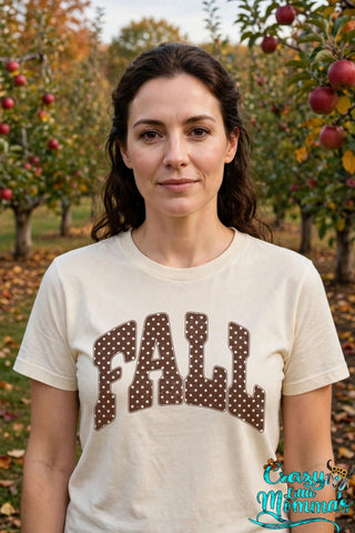 Brown Fall Polka Dots graphic tee on a natural shirt