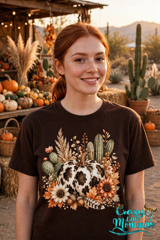Cow Pumpkin graphic tee on a dark chocolate shirt