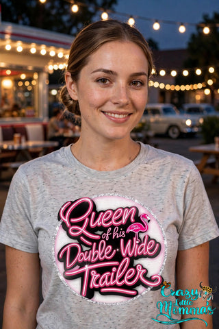 Double Wide Queen graphic tee on a sport gray shirt