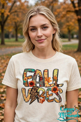 Fall Vibes graphic tee on a natural shirt