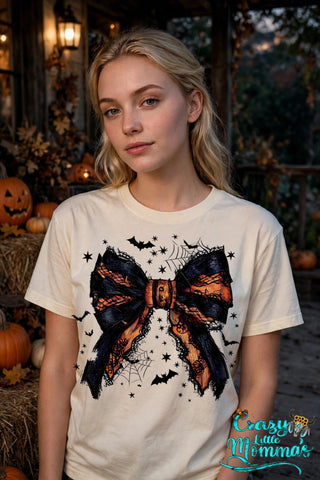Gothic Bow graphic tee on a natural shirt