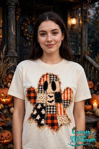 Halloween Ghost graphic tee on a natural shirt