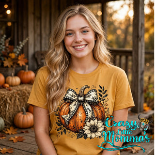 Fall Sunflower Pumpkin graphic tee on an old gold shirt
